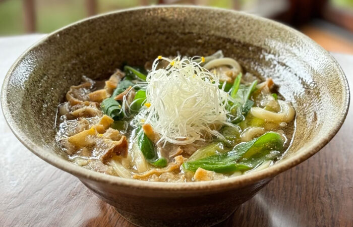 Udon with aburakasu and Kujo green onion あぶらかすと九条ねぎのうどん